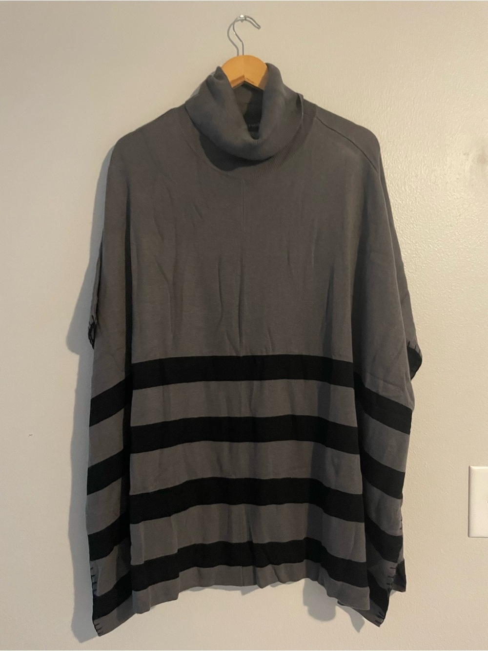Chelsea & Theodore Gray and Black Striped Turtleneck Poncho Sweater